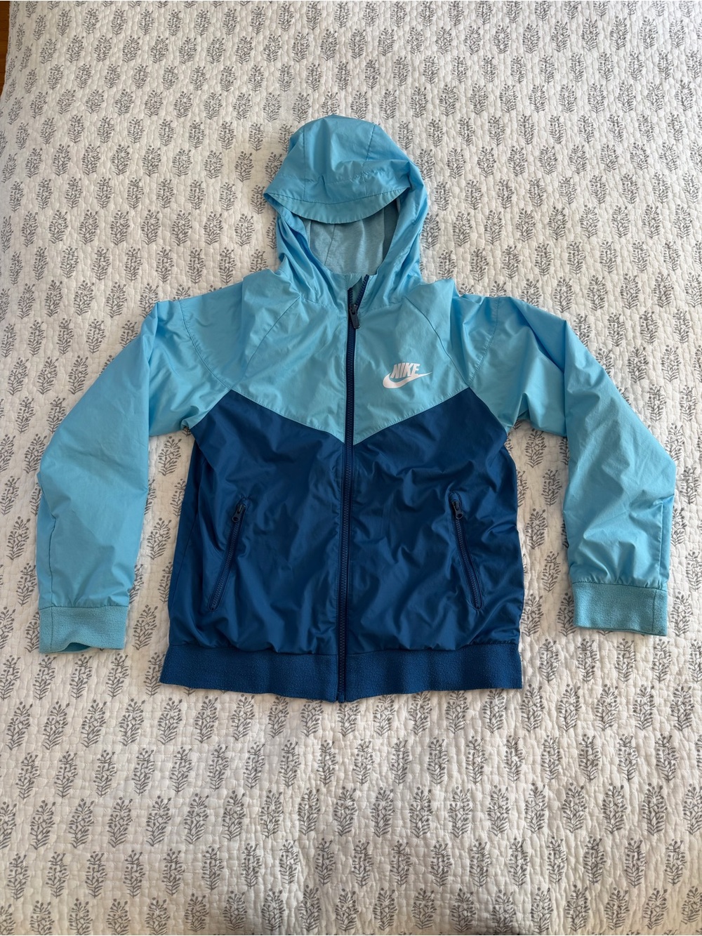 Nike Light Blue and Navy Hooded Zip Windbreaker